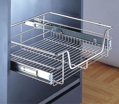 HAFELE 400mm CHROME LINEAR WIRE PULL OUT STORAGE BASKET with FRONT FIX OPTION, 805.92.208
