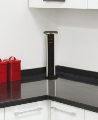 HAFELE VERTICAL POWERDOCK BLACK & ALUMINIUM with CHROME TOP COVER, IP54 RATED, 3 x 13 AMP SOCKETS, 2 x USB CONNECTORS, 822.71.222 HAFELE VERTICAL POWERDOCK BLACK & ALUMINIUM with CHROME TOP COVER, IP54 RATED, 3 x 13 AMP SOCKETS, 2 x USB CONNECTORS, 822.71.222