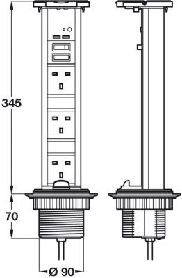 HAFELE VERTICAL POWERDOCK BLACK & ALUMINIUM with CHROME TOP COVER, IP54 RATED, 3 x 13 AMP SOCKETS, 2 x USB CONNECTORS, 822.71.222 HAFELE VERTICAL POWERDOCK BLACK & ALUMINIUM with CHROME TOP COVER, IP54 RATED, 3 x 13 AMP SOCKETS, 2 x USB CONNECTORS, 822.71.222