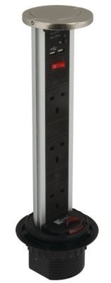  HAFELE VERTICAL POWERDOCK BLACK & ALUMINIUM with STAINLESS STEEL TOP COVER, IP54 RATED, 3 x 13 AMP SOCKETS, 2 x USB CONNECTORS, 822.71.022 *SPECIAL OFFER*