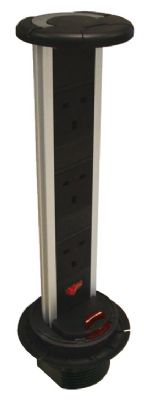 HAFELE VERTICAL POWERDOCK with BLACK TOP COVER, IP54 RATED, 3 x 13 AMP SOCKETS, 822.82.321