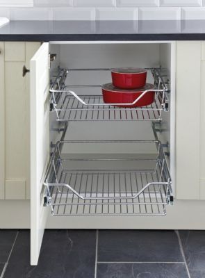 HAFELE 400mm CHROME LINEAR WIRE PULL OUT STORAGE BASKET SET, 540.17.415