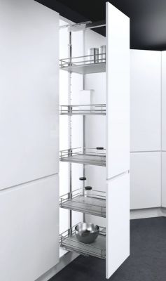 HAFELE 300mm VAUTH-SAGEL VS TALL LARDER PREMEA GREY PULL OUT LARDER UNIT with SOLID BASE WIRE BASKETS (height 1700-1950 mm), 547.49.604