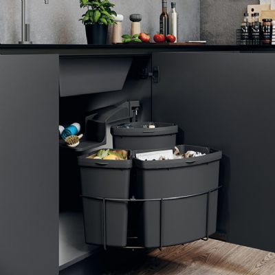 HAFELE VAUTH-SAGEL OEKO 39L LAVA GREY CENTRE SWING-OUT TRIPLE WASTE BIN, 502.79.323