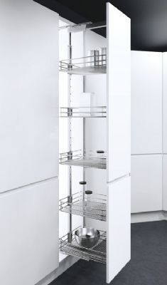 HAFELE 400mm VAUTH-SAGEL VS TALL LARDER PREMEA GREY PULL OUT LARDER UNIT with SOLID BASE WIRE BASKETS (height 1900-2140 mm), 547.49.525