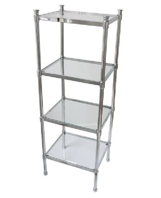 MILLER CLASSIC CHROME BATHROOM 4-TIER SHELF with GLASS SHELVES, 27054