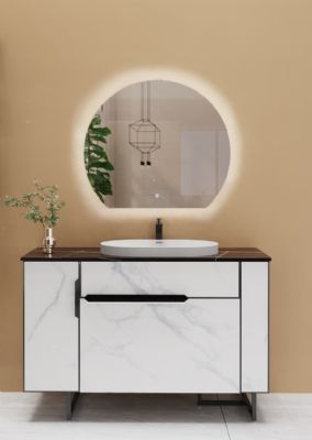 TAILORED OLIVE ILLUMINATED SEMI-CIRCLE LED TOUCH CONTROL MIRROR with DEMISTER PAD, 3072 TAILORED OLIVE ILLUMINATED SEMI-CIRCLE LED TOUCH CONTROL MIRROR with DEMISTER PAD, 3072