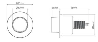 THOMAS DUDLEY REMORA SATIN STAINLESS STEEL VANTAGE/MINIFLO SINGLE 55mm ROUND PUSH BUTTON, 330019 THOMAS DUDLEY REMORA SATIN STAINLESS STEEL VANTAGE/MINIFLO SINGLE 55mm ROUND PUSH BUTTON, 330019