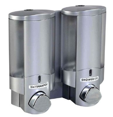 BETTER LIVING PRODUCTS DOUBLE AVIVA SATIN SILVER/TRANSLUCENT LOCKABLE DISPENSER, 36234