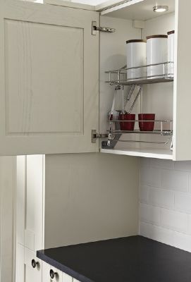 HAFELE CHROME 2-TIER GAS SPRING OPERTATED PULL DOWN BASKET SHELVES to suit 500mm WALL CABINET, 504.59.231