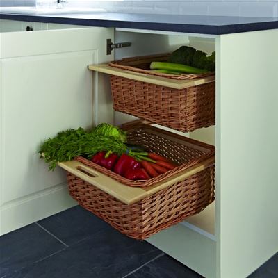 HAFELE 600mm PAIR OF WICKER BASKETS with SOLID BEECH FRAME & RUNNERS, 540.55.005
