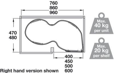 HAFELE CORNER PULL OUT SHELVING UNIT for 800mm BASE/400mm DOOR L/H, 549.42.341 HAFELE CORNER PULL OUT SHELVING UNIT for 800mm BASE/400mm DOOR L/H, 549.42.341
