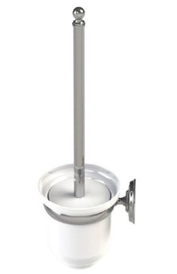 MILLER STOCKHOLM CHROME BATHROOM WALL HUNG WHITE CERAMIC TOILET BRUSH SET, 628C
