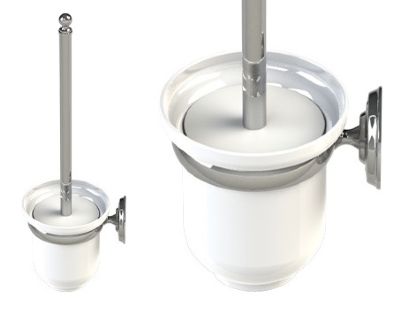 MILLER STOCKHOLM CHROME BATHROOM WALL HUNG WHITE CERAMIC TOILET BRUSH SET, 628C MILLER STOCKHOLM CHROME BATHROOM WALL HUNG WHITE CERAMIC TOILET BRUSH SET, 628C