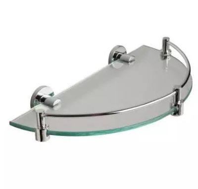 MILLER CLASSIC CHROME BATHROOM 'D' SHAPED CLOAKROOM CLEAR GLASS SHELF with GUARD RAIL, 668C