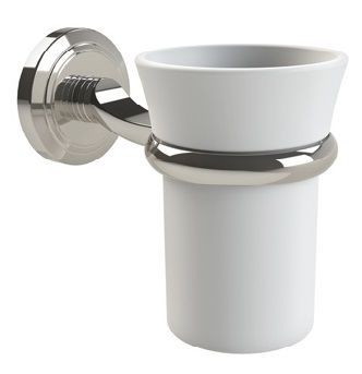 MILLER OSLO POLISHED NICKEL BATHROOM WHITE CERAMIC TUMBLER HOLDER, 8003MN (P2G)