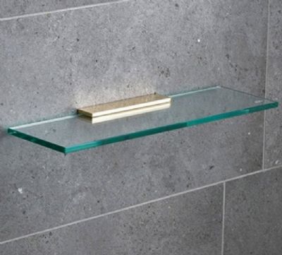 MILLER CLASSIC POLISHED UNTREATED BRASS BATHROOM 40cm STRAIGHT CLEAR GLASS SHELF, 810240/8102MP