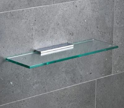 MILLER CLASSIC CHROME BATHROOM 40cm STRAIGHT CLEAR GLASS SHELF, 810240/8102C
