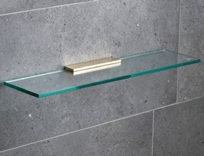 MILLER CLASSIC POLISHED UNTREATED BRASS BATHROOM 50cm STRAIGHT CLEAR GLASS SHELF, 810250/8102MP