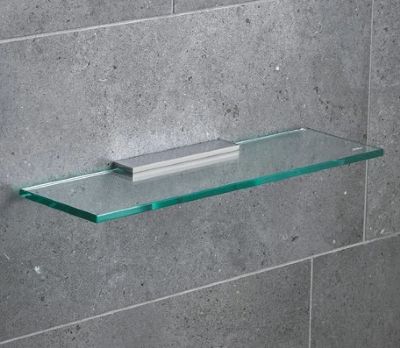 MILLER CLASSIC STAINLESS STEEL BATHROOM 40cm STRAIGHT CLEAR GLASS SHELF, 810240/8102BN