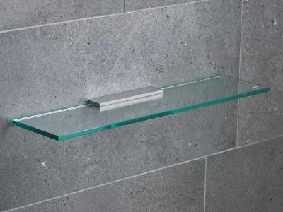 MILLER CLASSIC STAINLESS STEEL BATHROOM 50cm STRAIGHT CLEAR GLASS SHELF, 810250/8102BN
