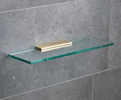 MILLER CLASSIC BRUSHED BRASS BATHROOM 40cm STRAIGHT CLEAR GLASS SHELF, 810240/8102MP1