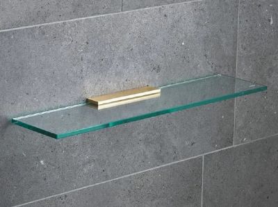 MILLER CLASSIC BRUSHED BRASS BATHROOM 50cm STRAIGHT CLEAR GLASS SHELF, 810250/8102MP1