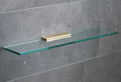 MILLER CLASSIC BRUSHED BRASS BATHROOM 60cm STRAIGHT CLEAR GLASS SHELF, 810260/8102MP1
