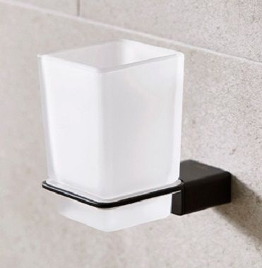 MILLER MIAMI MATT BLACK BATHROOM FROSTED GLASS TUMBLER HOLDER, 8403B (P2G)