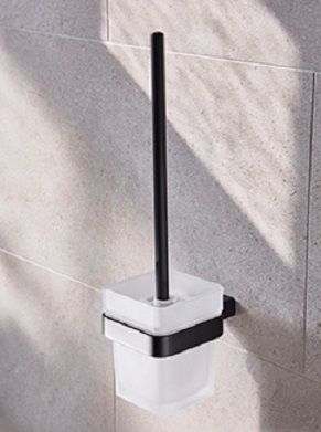 MILLER MIAMI MATT BLACK BATHROOM FROSTED GLASS TOILET BRUSH SET, 8421B