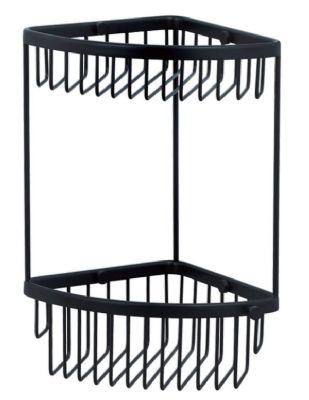 MILLER CLASSIC MATT BLACK BATHROOM 2 TIER CORNER BASKET with HOOK, 855B
