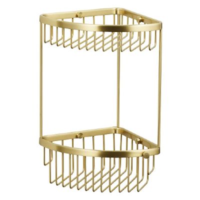 MILLER CLASSIC BRUSHED BRASS BATHROOM 2 TIER CORNER BASKET with HOOK, 855MP1