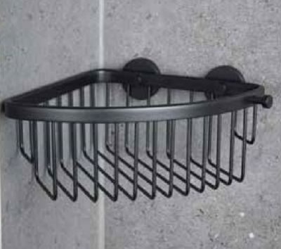 MILLER CLASSIC MATT BLACK BATHROOM GLUEABLE CORNER BASKET with HOOK, 856B/BG1