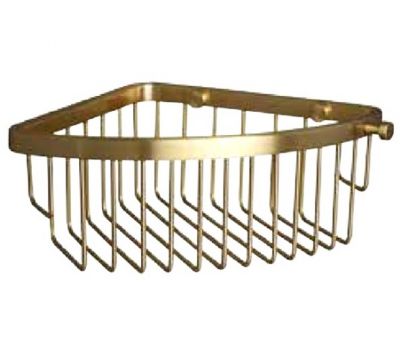 MILLER CLASSIC BRUSHED LACQUERED BRASS BATHROOM CORNER BASKET with HOOK, 856MP1