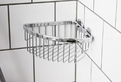 MILLER CLASSIC CHROME BATHROOM GLUEABLE CORNER BASKET with HOOK, 856C/CG1 (P2G) MILLER CLASSIC CHROME BATHROOM GLUEABLE CORNER BASKET with HOOK, 856C/CG1 (P2G)
