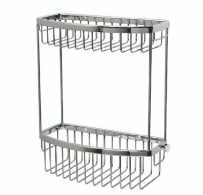MILLER CLASSIC CHROME BATHROOM 2 TIER D-SHAPED BASKET with HOOK, 865C