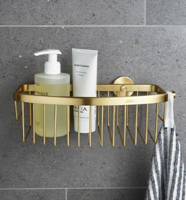 MILLER CLASSIC BRUSHED LACQUERED BRASS BATHROOM GLUEABLE D-SHAPED BASKET with HOOK, 866MP1/MP1G1