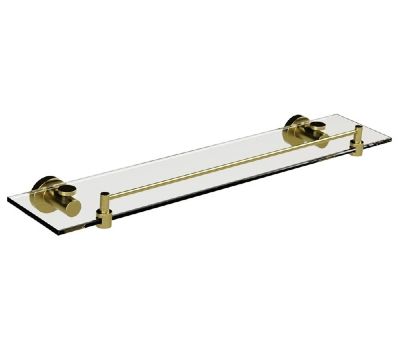 MILLER BOND BRUSHED BRASS BATHROOM 50cm CLEAR GLASS SHELF with GUARD/GALLERY RAIL, 8702MP1