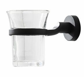 MILLER BOND MATT BLACK BATHROOM CLEAR GLASS TUMBLER HOLDER, 8703B (P2G)