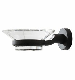 MILLER BOND MATT BLACK BATHROOM CLEAR GLASS SOAP DISH, 8704B (P2G)