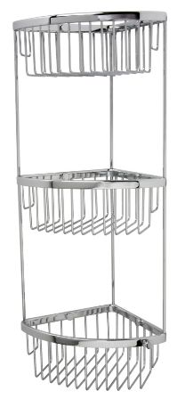 MILLER CLASSIC CHROME BATHROOM 3-TIER CORNER SHOWER BASKET with HOOK, 875C