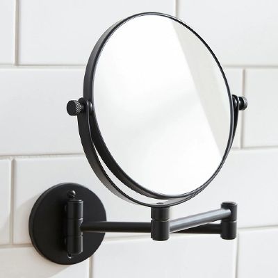 MILLER CLASSIC MATT BLACK BATHROOM REVERSIBLE 3x MAGNIFYING ROUND WALL MOUNTED SWIVEL MIRROR, 8781B