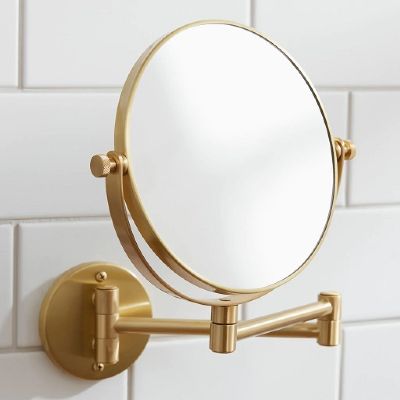 MILLER CLASSIC BRUSHED BRASS BATHROOM REVERSIBLE 3x MAGNIFYING ROUND WALL MOUNTED SWIVEL MIRROR, 8781MP1