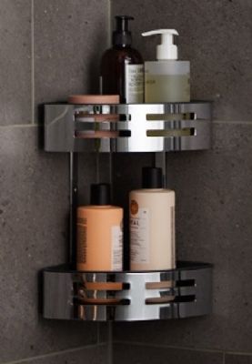 MILLER CLASSIC CHROME BATHROOM 2-TIER CORNER SHOWER TIDY with REMOVABLE TRAYS, 878C