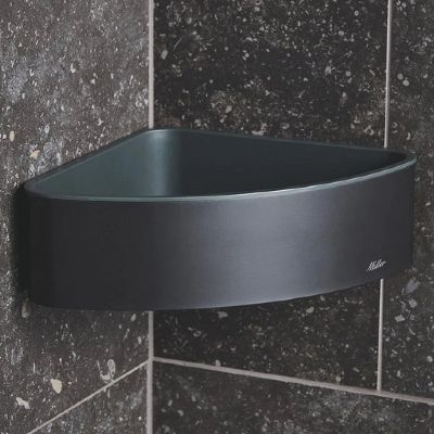 MILLER CLASSIC MATT BLACK BATHROOM CORNER BASKET with REMOVABLE TRAY, 879B (P2G)