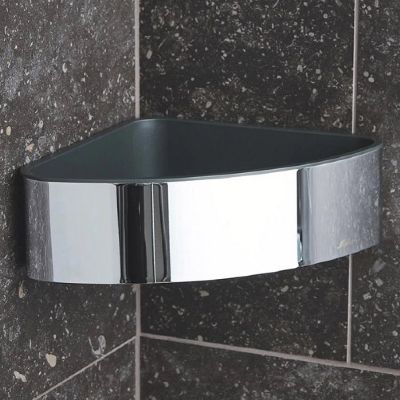 MILLER CLASSIC CHROME BATHROOM CORNER BASKET with REMOVABLE TRAY, 879C (P2G)