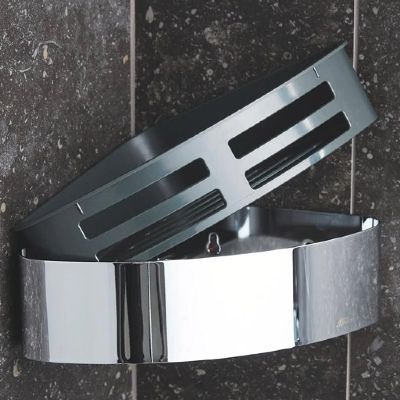 MILLER CLASSIC CHROME BATHROOM CORNER BASKET with REMOVABLE TRAY, 879C (P2G) MILLER CLASSIC CHROME BATHROOM CORNER BASKET with REMOVABLE TRAY, 879C (P2G)