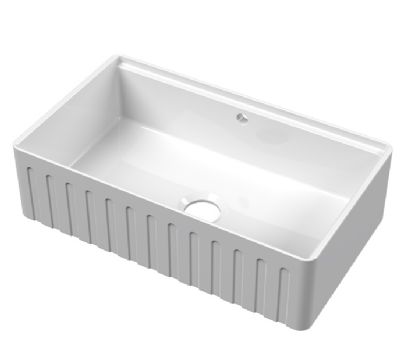 NUIE WHITE BUTLER CERAMIC SINK FLUTED/RIBBED with LEDGE, CENTRAL WASTE & OVERFLOW - W795 x D460 x H220mm, BUF18132 (UF)