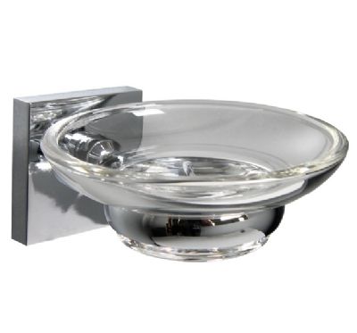 MILLER PRIMARY CUBE CHROME BATHROOM CLEAR GLASS SOAP DISH, C04 (P2G)