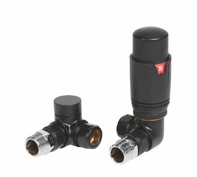 ULTRAHEAT CYLINDRICAL-30 MATT BLACK CORNER TRV RADIATOR VALVE SET, CYH853TB